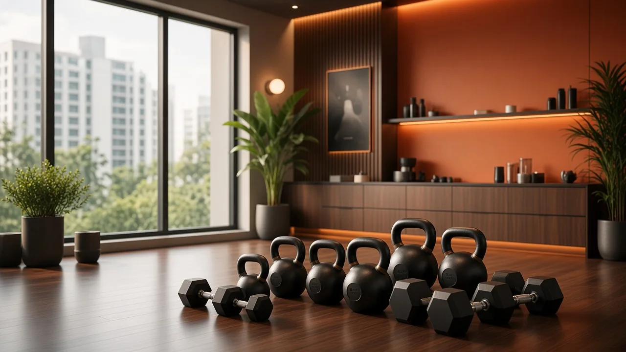 Prévia conceitual de um site para academia: interior contemporâneo de estúdio de treino