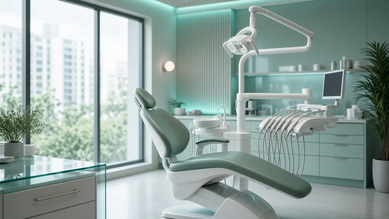 Prévia conceitual de um site para clínica odontológica: consultório contemporâneo e chamada para contato