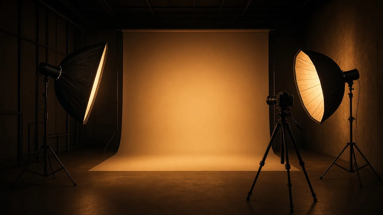 Prévia conceitual de um site para fotógrafo: estúdio com luz de tungstênio