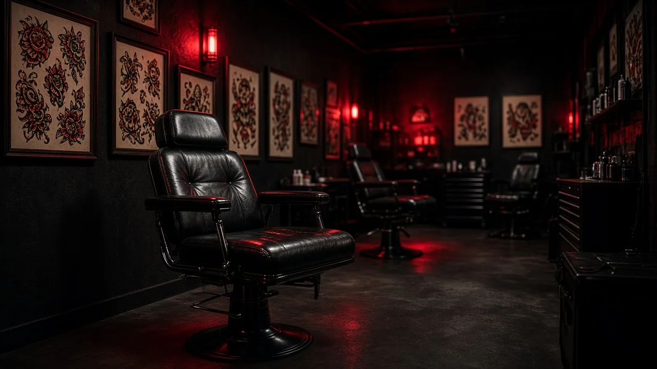 Prévia conceitual de um site para studio de tatuagem: interior contemporâneo